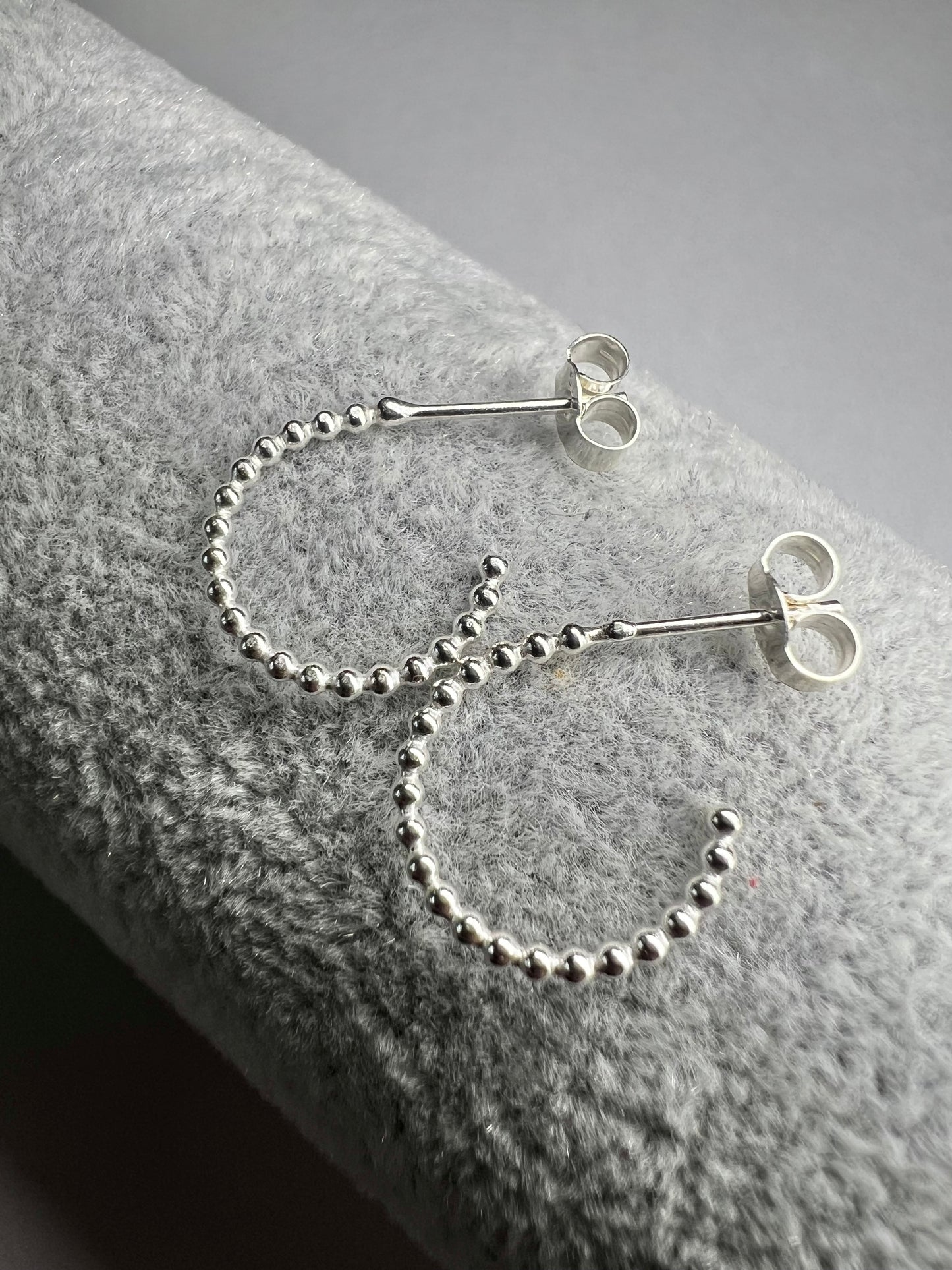 Beaded half hoop earrings - sterling silver