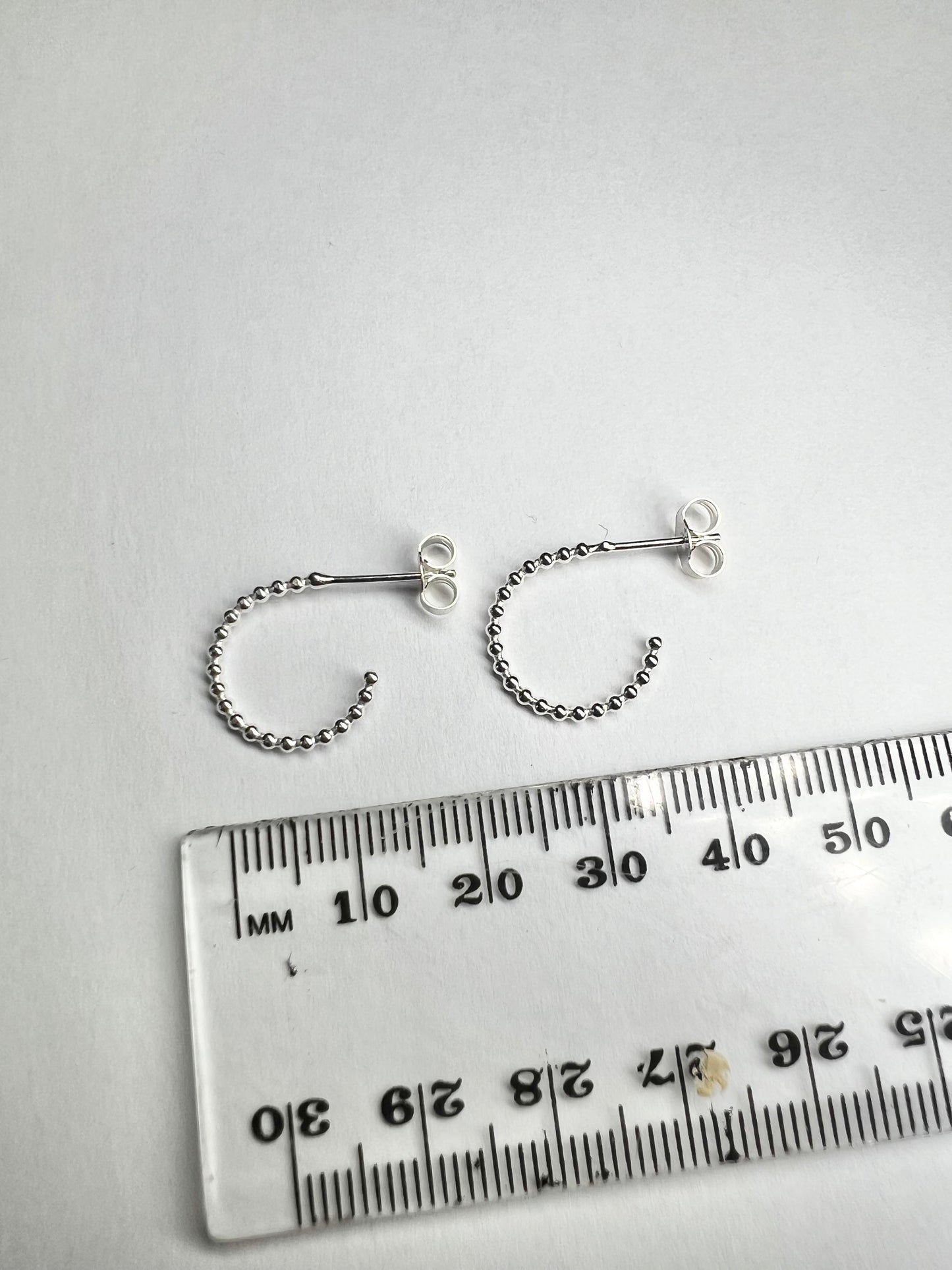 Beaded half hoop earrings - sterling silver